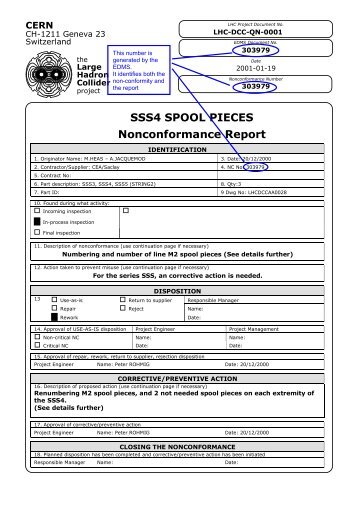 SSS4 SPOOL PIECES Nonconformance Report - CERN