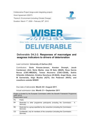 Deliverable D4.2-2: Responses of macroalgae and seagrass ...