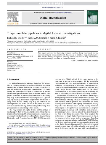 Triage template pipelines in digital forensic investigations