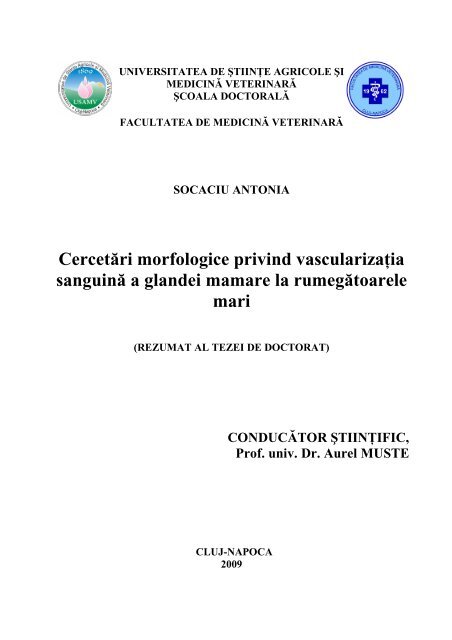 REZUMAT TEZA DE DOCTORAT ROMANA - USAMV Cluj-Napoca