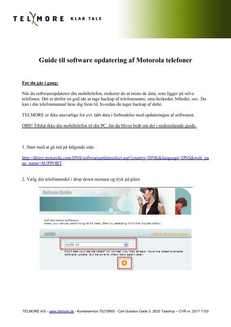 Guide til software opdatering af Motorola telefoner - Telmore