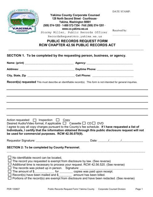 public records request form rcw chapter 42.56 ... - Yakima County