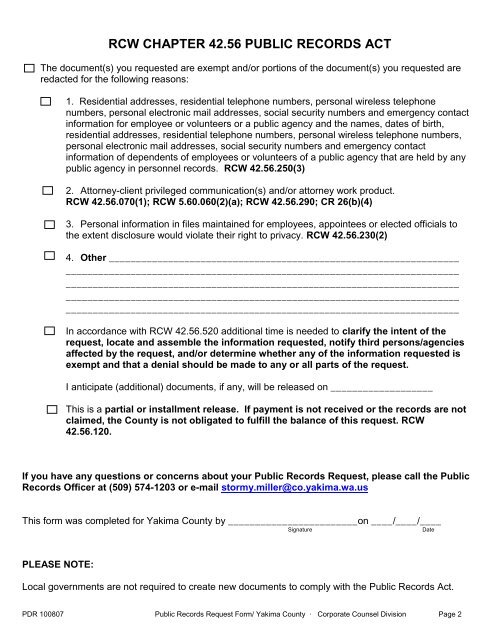 public records request form rcw chapter 42.56 ... - Yakima County