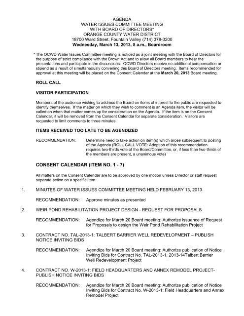 consent calendar (item no. 1 - 7) - Orange County Water District