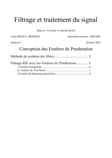 Conception des fenetres de ponderation - PRIMA