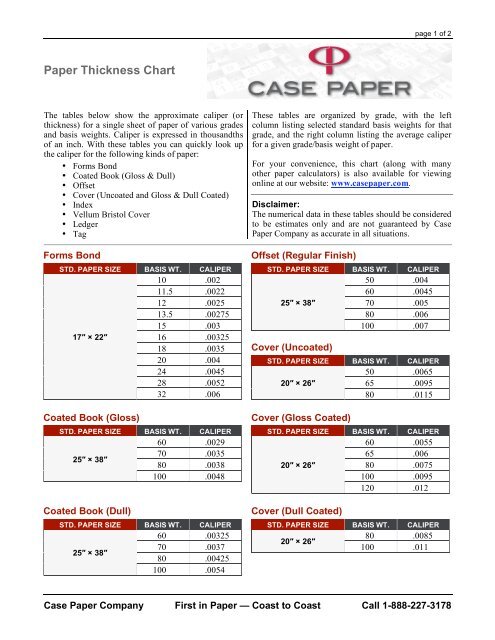 Printer Paper Thickness Chart Bruin Blog