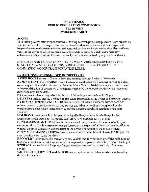Towing Rules - New Mexico Public Regulation Commission