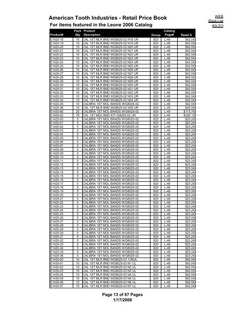 #2/LEO PRICE LIST 2008 - American Tooth Industries