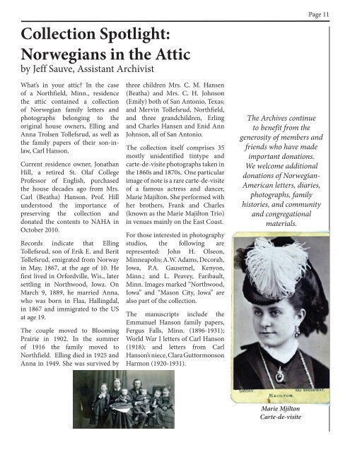 Fall 2011 - Norwegian-American Historical Association - St. Olaf ...