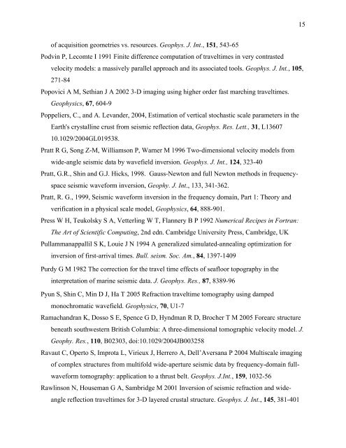 Forward and inverse modeling reference list by Colin Zelt