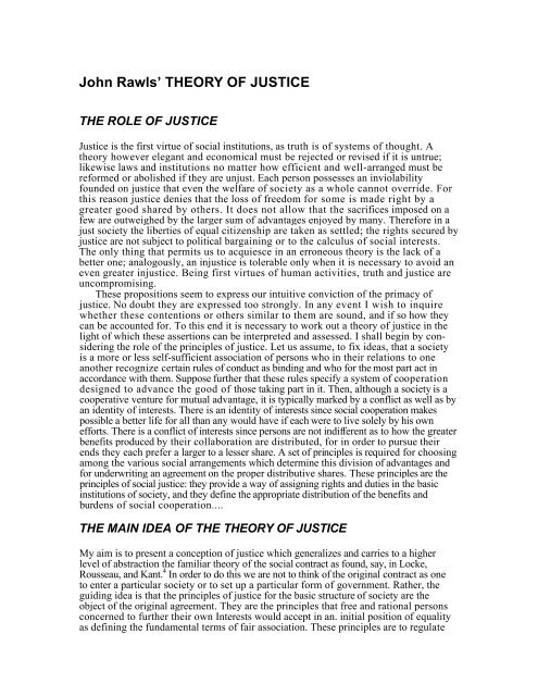 John Rawls' THEORY OF JUSTICE