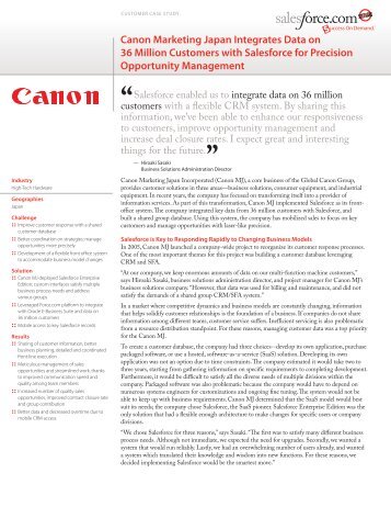 Canon Marketing Japan Integrates Data on 36 ... - Salesforce.com