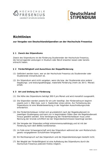Richtlinien - Hochschule Fresenius