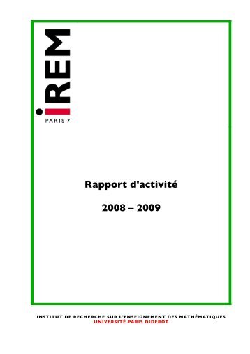 Rapport d'activitÃ© 2008 â 2009 - Le portail des IREM
