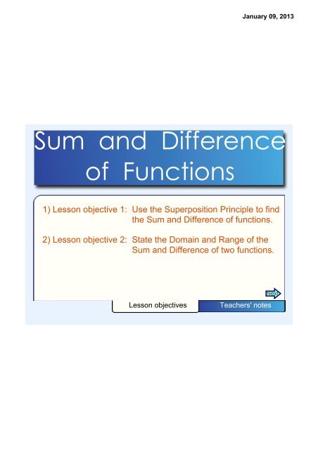 Sum and Difference of Functions