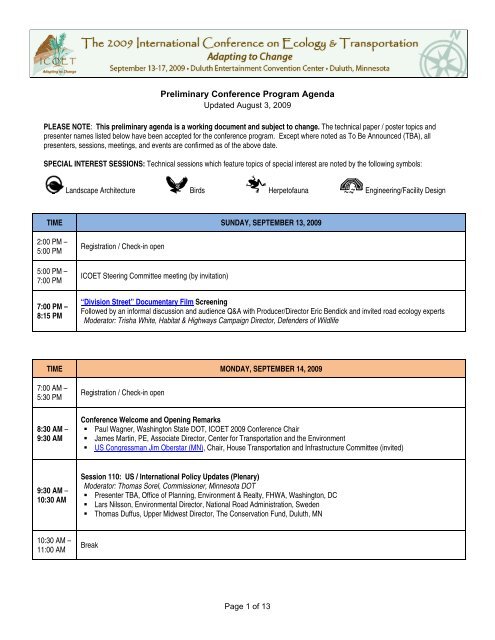 2009 ICOET Preliminary Conference Program Agenda
