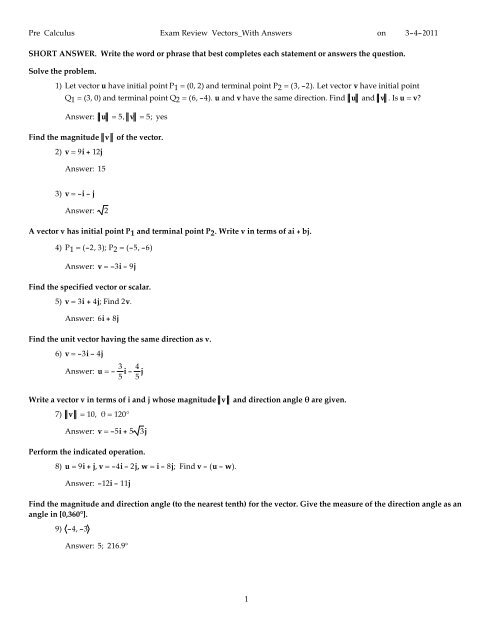 precalculus review packet with answers 2016-2017