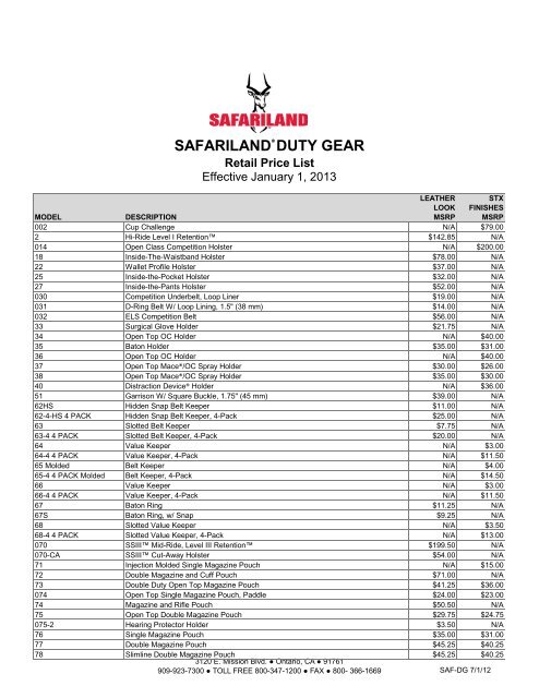 Price List - Safariland