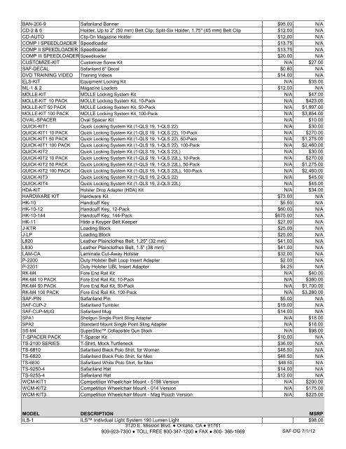 Price List - Safariland