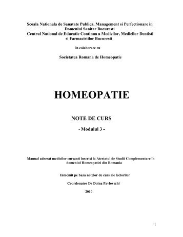 homeopatie note de curs - Societatea RomÃ¢nÄƒ de Homeopatie