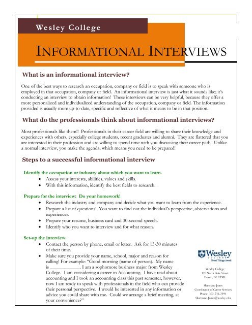 Informational Interviews Wesley College
