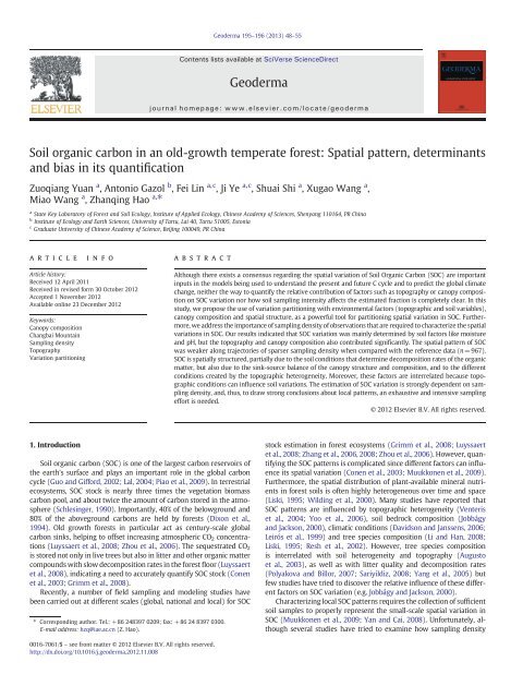 Soil organic carbon in an old-growth temperate forest: Spatial ...