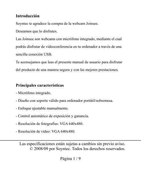 1_JOINSEE 350_SPANISH USER MANUAL - Soyntec