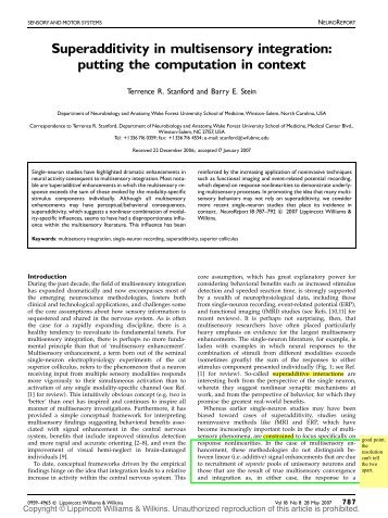 Superadditivity in multisensory integration: putting the ... - CI Wiki