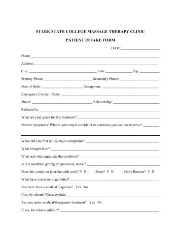 stark state college massage therapy clinic patient intake form