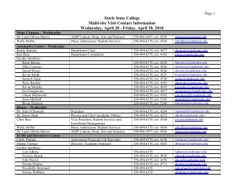 Stark State College Multi-site Visit Contact Information Wednesday ...