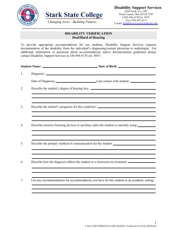 Disability Verification for Deaf/Hard of Hearing form - Stark State ...