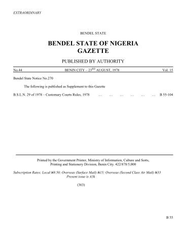 BENDEL STATE OF NIGERIA GAZETTE - Edo State Customary ...