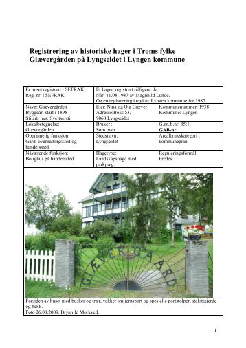 Rapport registrering GiÃ¦verhagen - Troms fylkeskommune