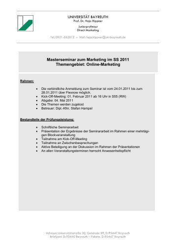 Briefkopf Lehrstuhl - Juniorprofessur Direct Marketing - Universität ...