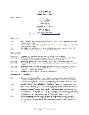 Lourdes Ortega Curriculum Vitae - Georgetown University