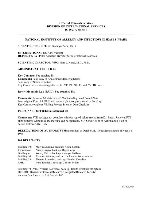 NIAID Datasheet - NIH Division of International Services