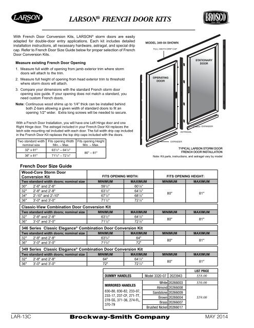 Larson Storm Door Size Chart