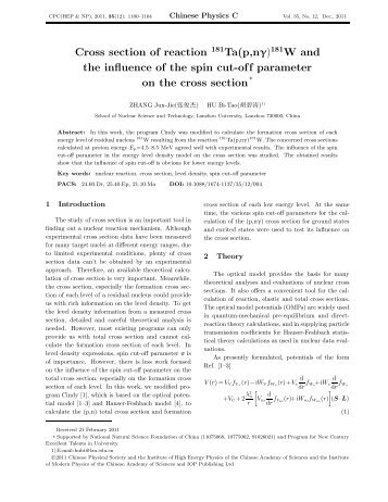 Cross section of reaction 181Ta(p,nÎ³)181W and the influence of the ...