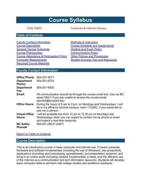 Course Syllabus Template Broward College