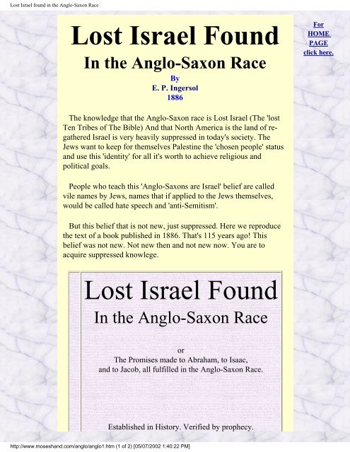 Lost Israel found in the Anglo-Saxon Race - Origin of Nations