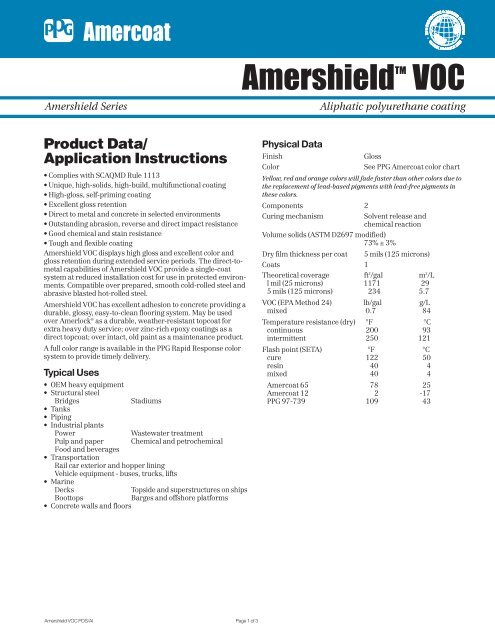 Amershield Color Chart