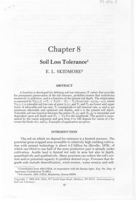 Soil Loss Tolerance - USDA-ARS Wind Erosion Research Unit