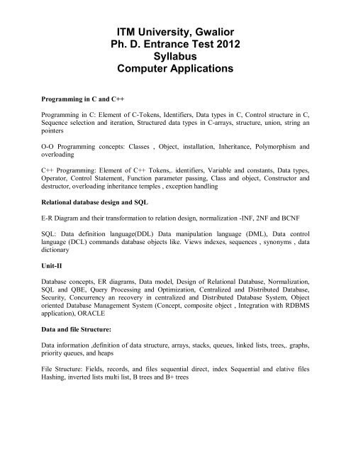 Computer Applications - ITM University