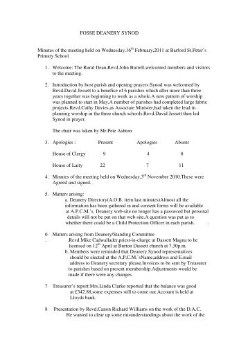 FOSSE DEANERY SYNOD Minutes of the meeting held on ...