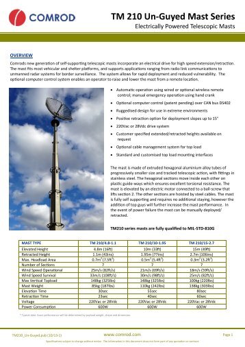 TM 210 Un-Guyed Series Masts - Comrod