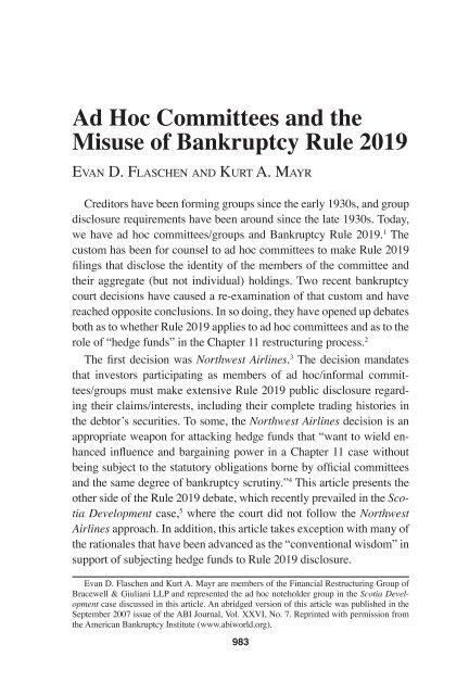 Ad Hoc Committees and the Misuse of Bankruptcy Rule 2019