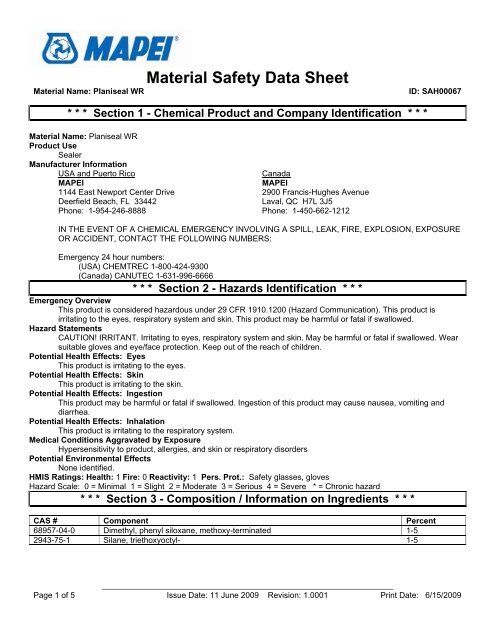 Planiseal WR - MSDS