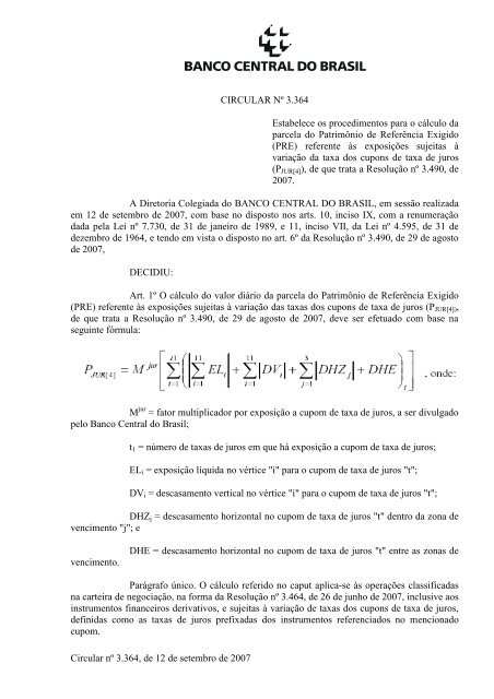 CIRCULAR 3364 , de 25/09/2007 - Banco Central do Brasil