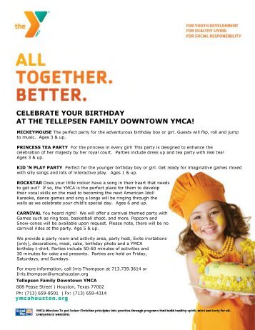 celebrate your birthday at the tellepsen family downtown - YMCA of ...