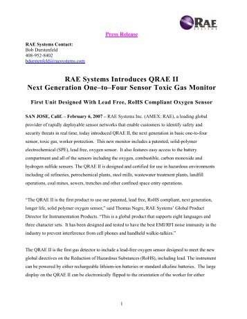 RAE Systems Introduces QRAE II Next Generation One ... - Marketwire